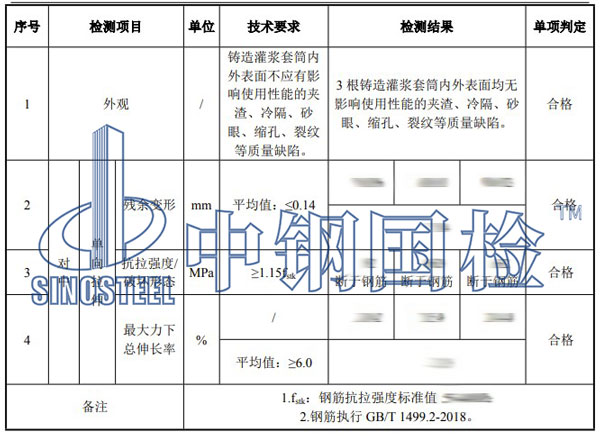 灌漿套筒檢測項目結(jié)果